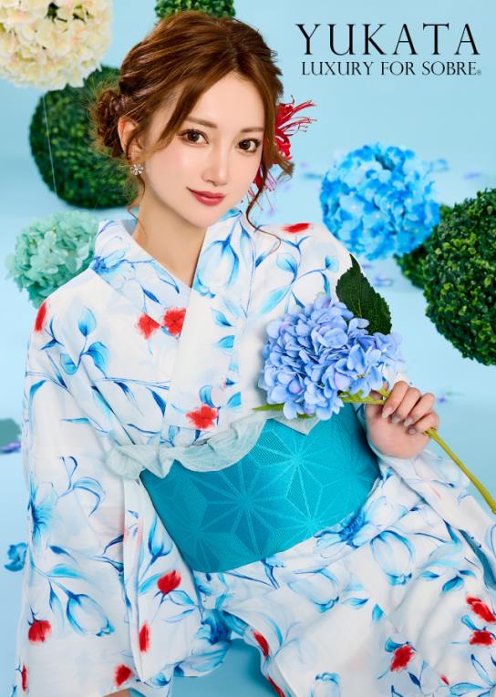 【即納】ドローイングフラワー柄浴衣5点セット