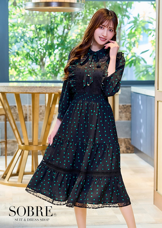 【予約販売 12月上旬発送】ハートプリントラッフルミディワンピース