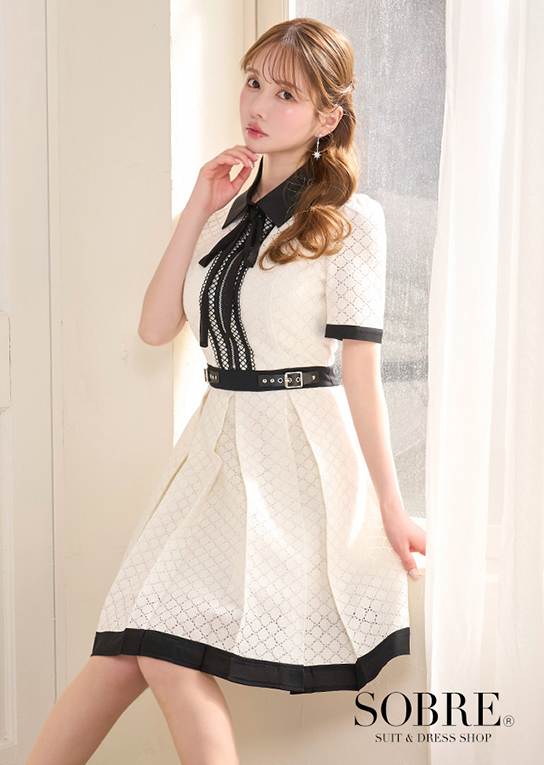 【パーティー・女子会にもおすすめ】ドットレースプリーツフレアワンピース