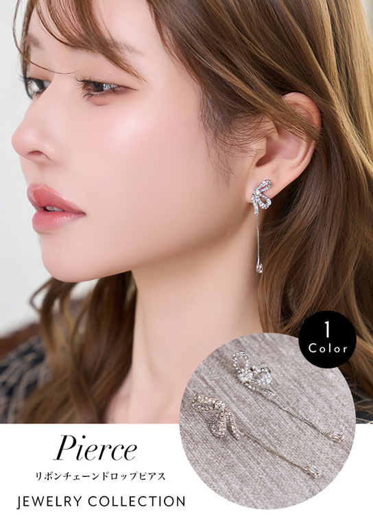 リボンチェーンドロップピアス